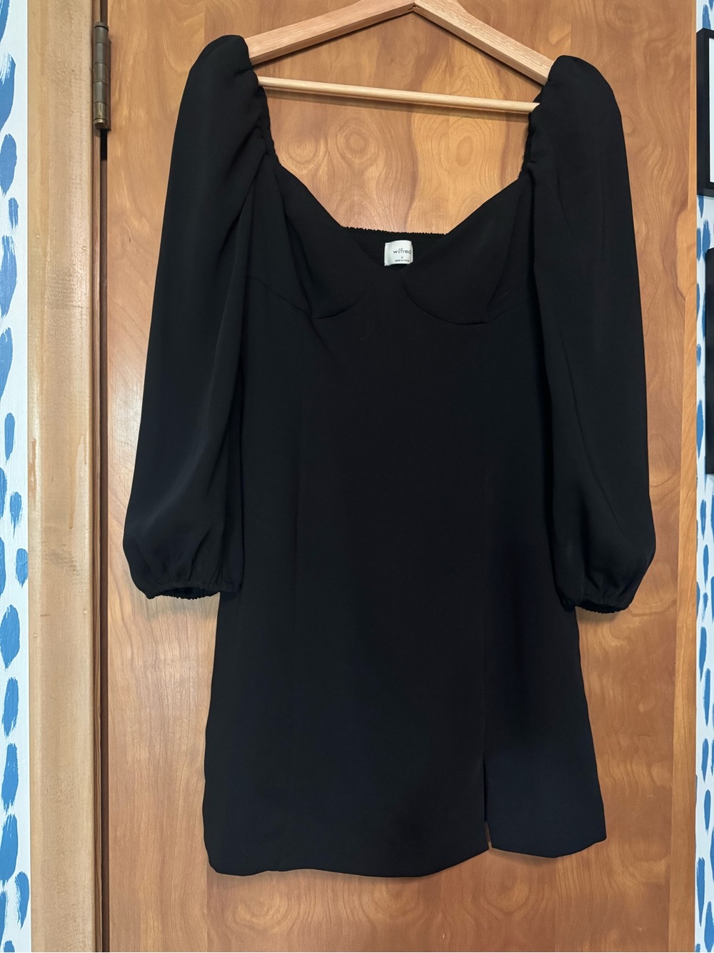 Aritzia Wilfred Black Mini Dress with Structured Neckline